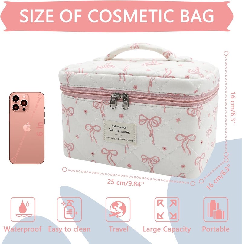 Gosect Large Makeup Bag, Cute Cosmetic Bag for Women Girls, Floral Coquette Aesthetic Toiletry Bag, Travel Make Up Organizer Bag (Pink Small Butterfly) - Image 2